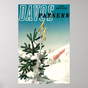 Póster Davos, Parsenn, ferrocarril de montaña, viajes vin