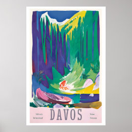 Póster Davos Parsenn Switzerland Vintage Travel Poster
