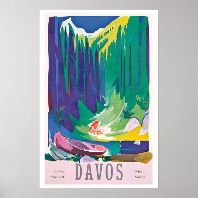 Póster Davos Parsenn Switzerland Vintage Travel Poster (Frente)