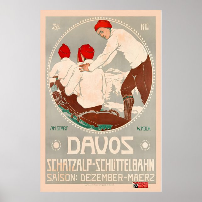 Póster Davos Schatzalp-Schlittelbahn Suiza Vintage (Frente)