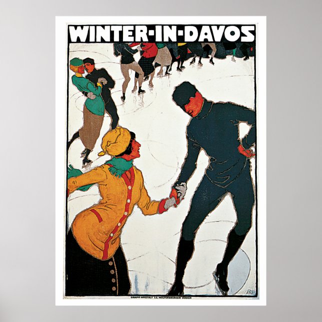Póster Davos, Suiza Ski Winter Vintage Travel (Frente)