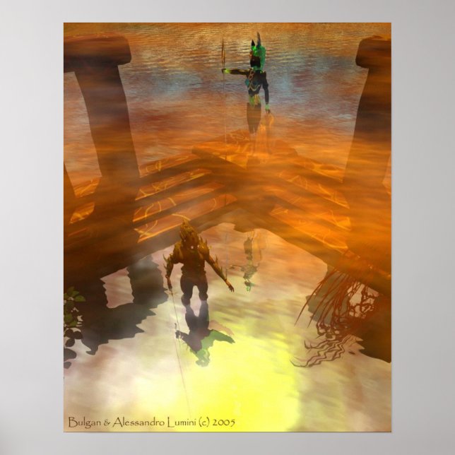 Póster DAWNING OSCURO/TEMPLO DE HIPERIÓN DEL AGUA Sci Fi (Frente)