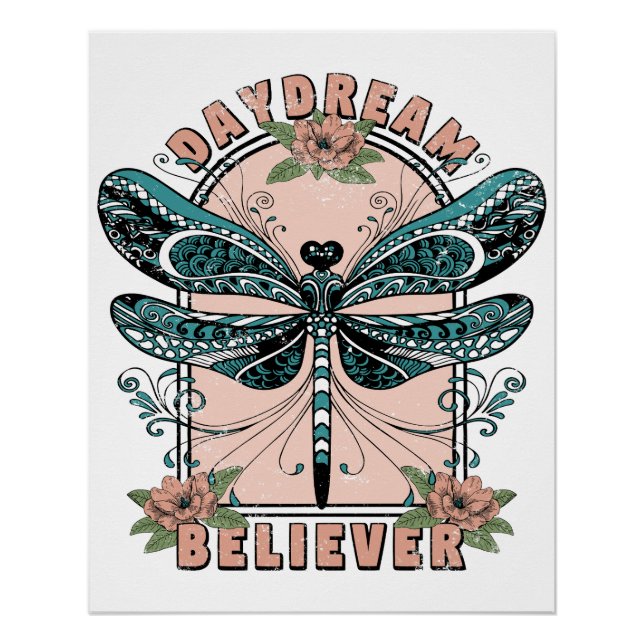 Póster Daydream - Dragonfly lindo - Bonito Floral (Anverso)