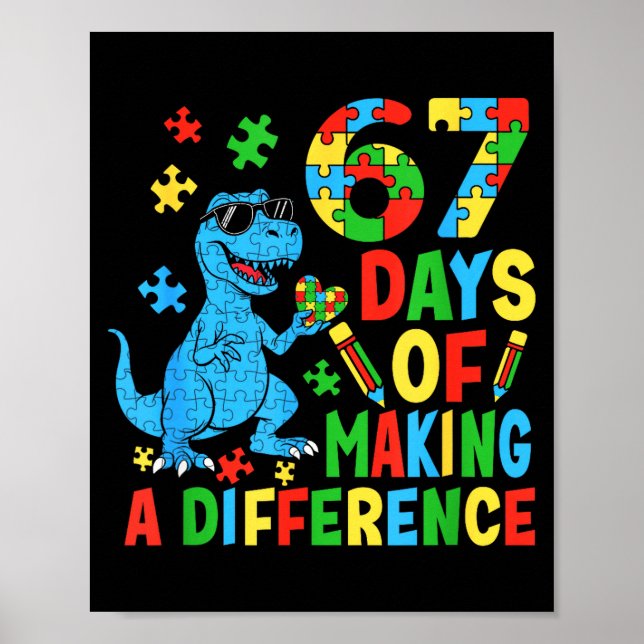 Póster Days Of Making A Difference Dinosaur Autism Teache (Frente)