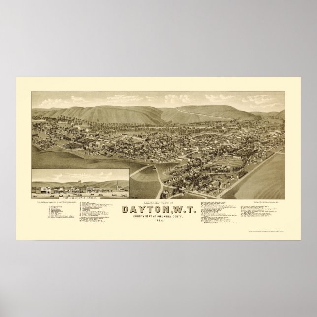 Póster Dayton, WA Panoramic Map - 1884 (Frente)