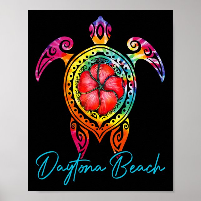 Póster Daytona Beach Florida Tye Dye Sea Turtle Vacation (Frente)