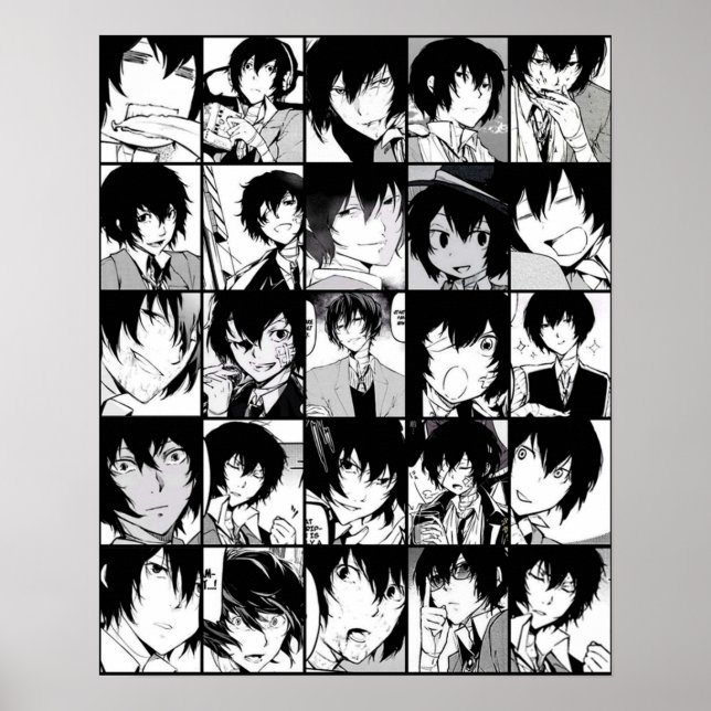 Póster Dazai osamu collage manga versión en blanco y negr (Frente)