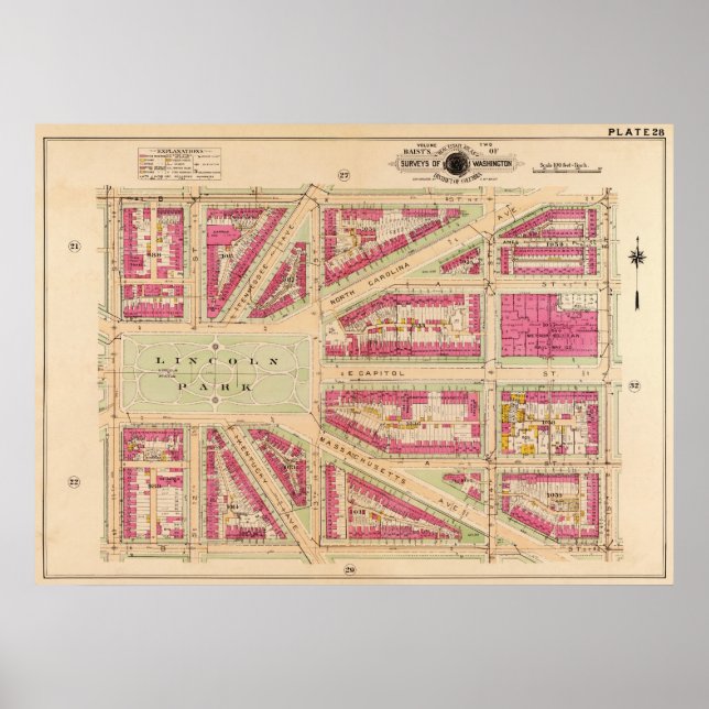 Póster DC Capitol Hill Neighb. Blog BigMap de 1919 (Baist (Frente)