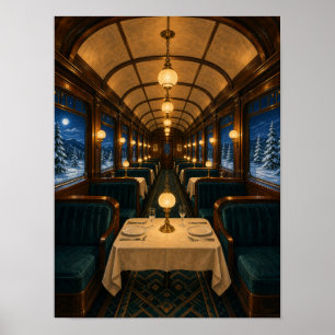 Póster de 12x16 del vagón restaurante del tren noc