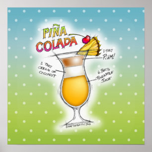 PÓSTER DE 16" X 16" - RECETA DE PINA COLADA COCTEL