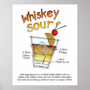 PÓSTER DE 16" X 20", RECETA DE WHISKEY SOUR, ARTE 