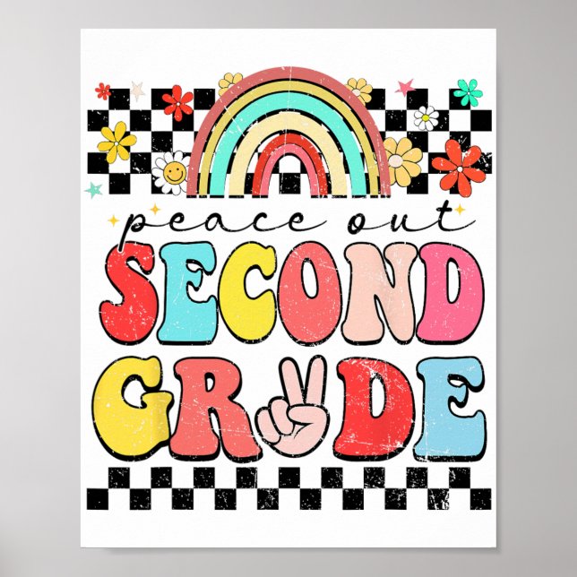 Póster De 2º Grado, Retro Groovy Feliz Día De Colegio (Frente)