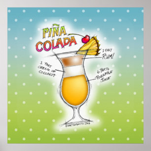 PÓSTER DE 24" X 24" - RECETA DE PINA COLADA COCTEL