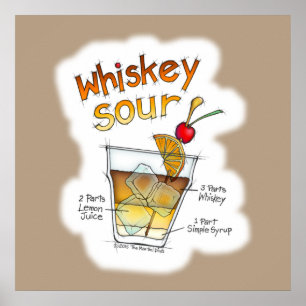 PÓSTER DE 24" X 24", RECETA DE WHISKEY SOUR ARTE D