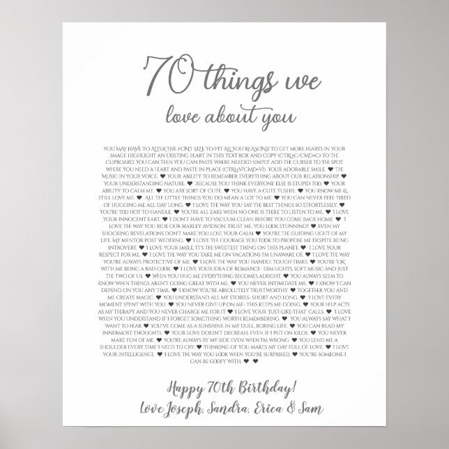 Póster de 70 cosas que amamos de ti (Frente)