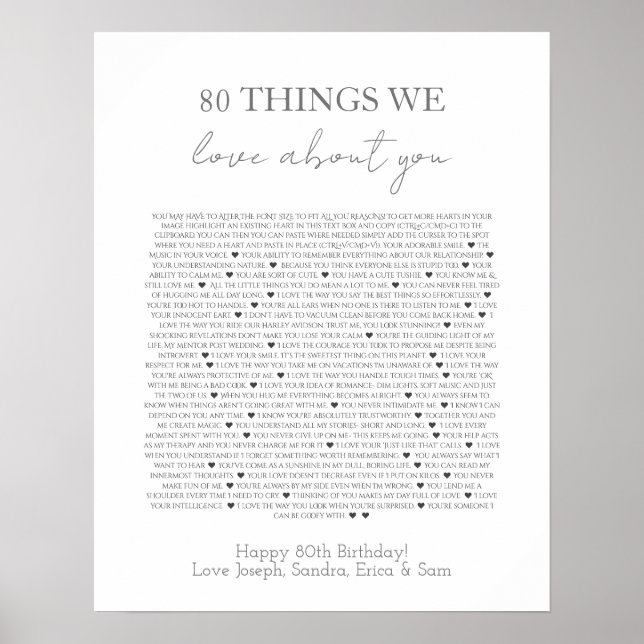 Póster de 80 cosas que amamos de ti (Frente)