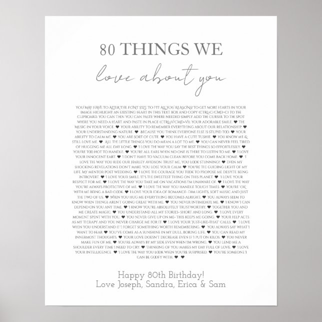 Póster de 80 cosas que amamos de ti (Frente)