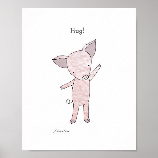 Póster de Abrazo de Cerdo Adorable Impresión de Ar (Frente)