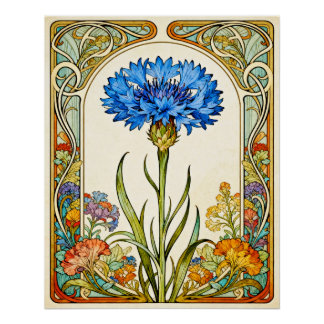 Póster de Aciano de estilo Art Nouveau.