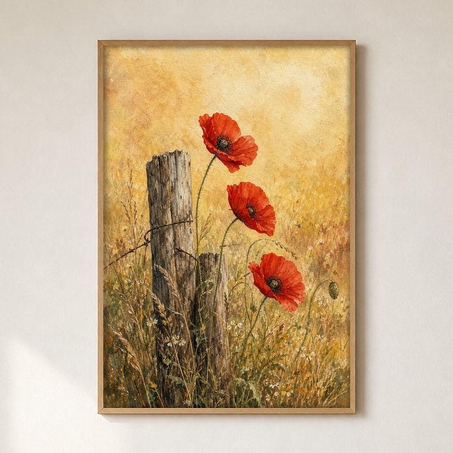 Póster de Acuarela Amapolas en la Línea de la Vall (Shown framed for scale. Poster ships unframed; frames are an optional add-on.)