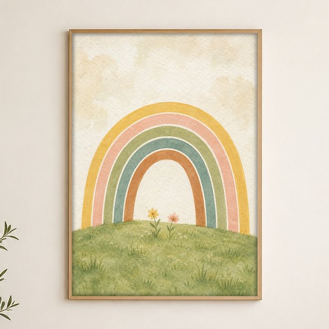 Póster de Acuarela Arcoíris Sobre el Prado (Shown framed for scale. Poster ships unframed; frames are an optional add-on.)