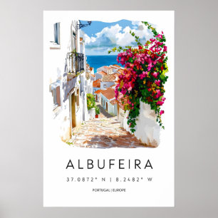 Póster de Acuarela de Albufeira Esquí Viaje Nacion