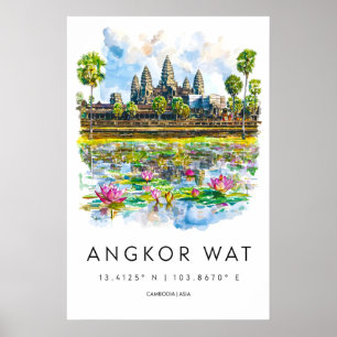 Póster de Acuarela de Angkor Wat Angkor Wat Viajes