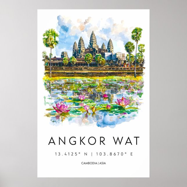 Póster de Acuarela de Angkor Wat Angkor Wat Viajes (Frente)