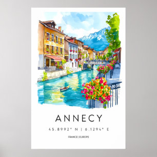 Póster de Acuarela de Annecy Impresión de Viaje a 