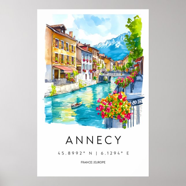 Póster de Acuarela de Annecy Impresión de Viaje a  (Frente)