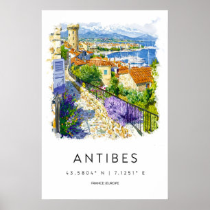 Póster de acuarela de Antibes Impresión de viaje a