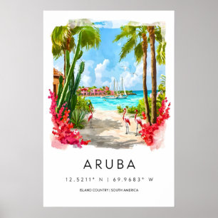 Póster de acuarela de Aruba Impresión de viaje a A