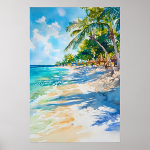 Póster de acuarela de Aruba Viaje vintage de acuar