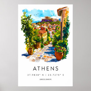 Póster de acuarela de Atenas Impresión de viaje a 