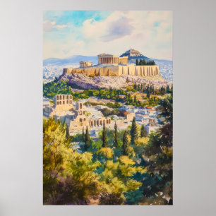Póster de acuarela de Atenas Parque Nacional de es