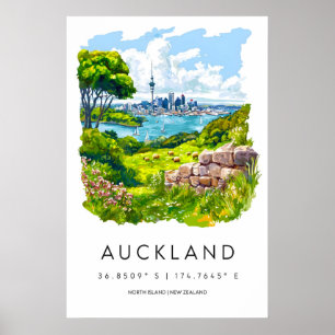 Póster de acuarela de Auckland Impresión de viaje 