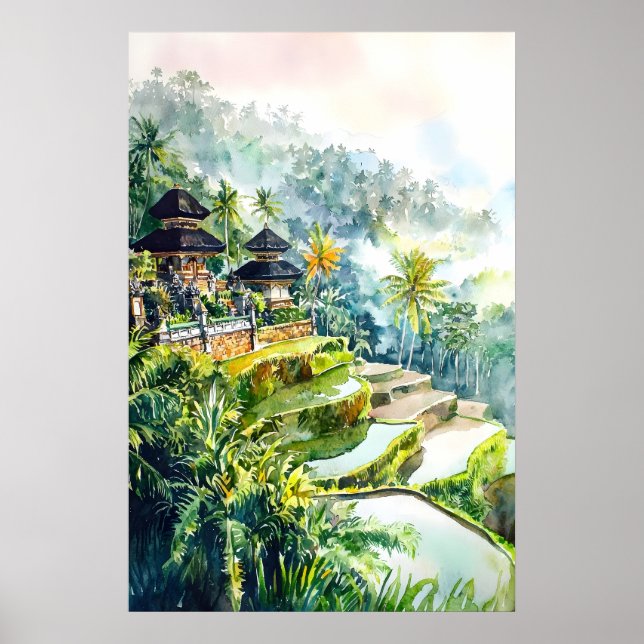 Póster de acuarela de Bali Impresión de viaje de B (Frente)