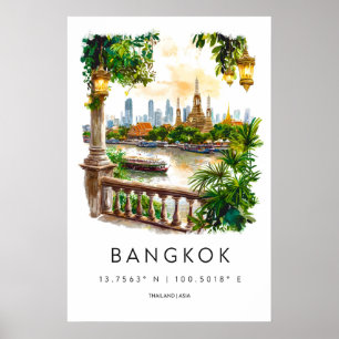 Póster de Acuarela de Bangkok Impresión de viaje d