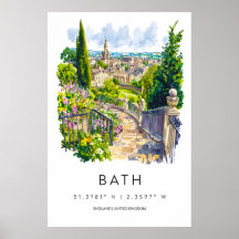 Póster de Acuarela de Baño Impresión de Viaje de B