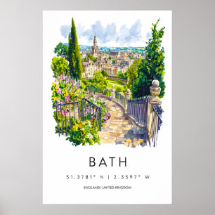Póster de Acuarela de Baño Impresión de Viaje de B