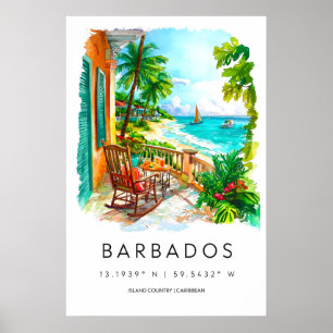 Póster de acuarela de Barbados Impresión de viaje 