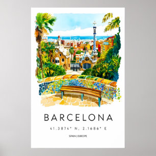 Póster de Acuarela de Barcelona Impresión de Viaje