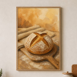 Póster de Acuarela de Boule de Masa Madre en Pala