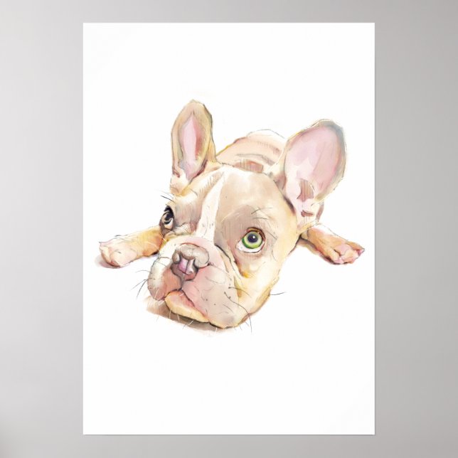 Póster de acuarela de Bulldog Francés, Arte de par (Frente)