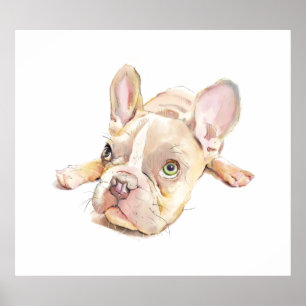 Póster de acuarela de Bulldog Francés, Arte de par