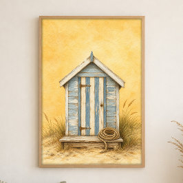 Póster de Acuarela de Cabaña de Playa con Puerta R