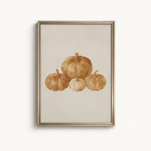 Póster de acuarela de calabaza de otoño