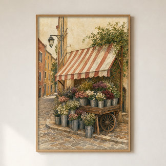 Póster de Acuarela de Carrito de Flores de Esquina