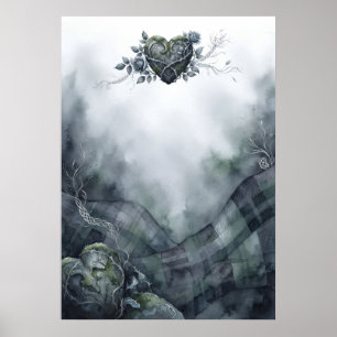 Póster de Acuarela de Corazón Celta en Tartán Verd