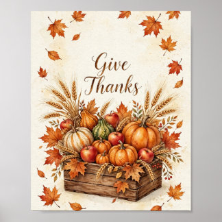 Póster de acuarela de cosecha de otoño para dar gr